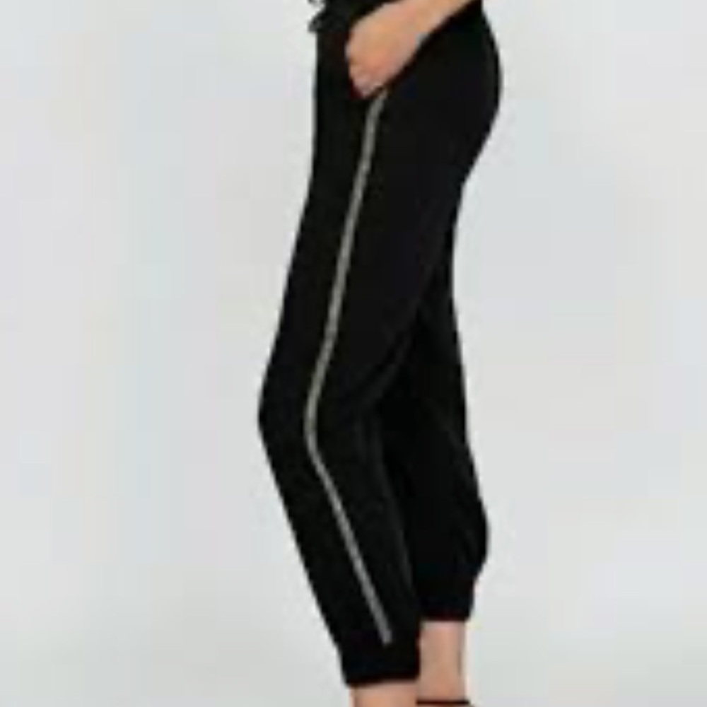 Zara Black Joggers with Metallic silver blink Side Stripe pants Sz‎ S